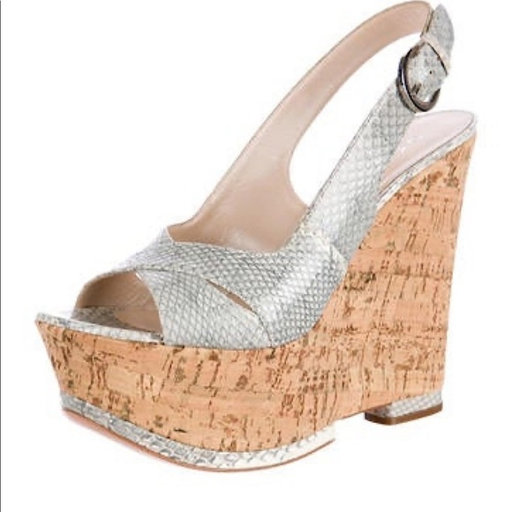 CASADEI Grey Snakeskin Peep-toe Platform Sandals